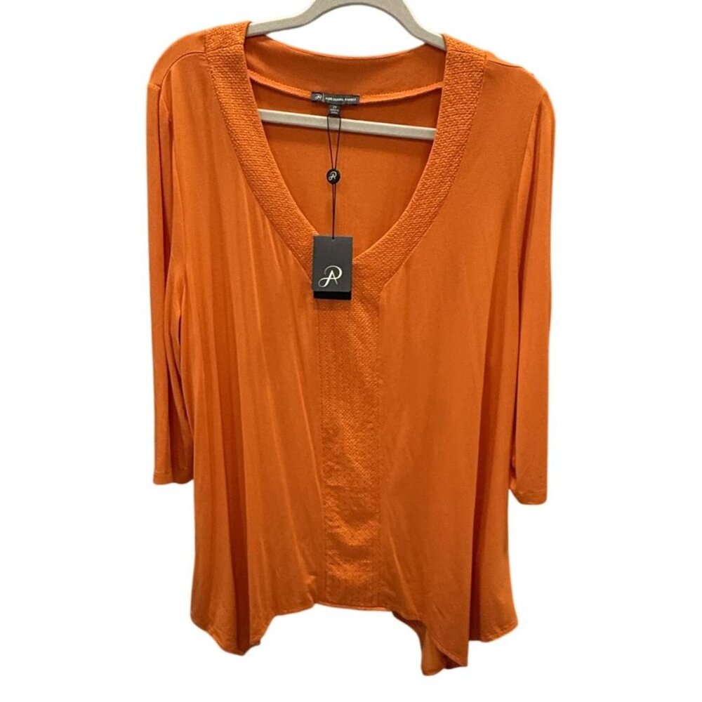 Adrianna Papell Womens 2X Orange 3/4 Sleeve Lightweight Blouse Sharkbite - Picture 1 of 6
